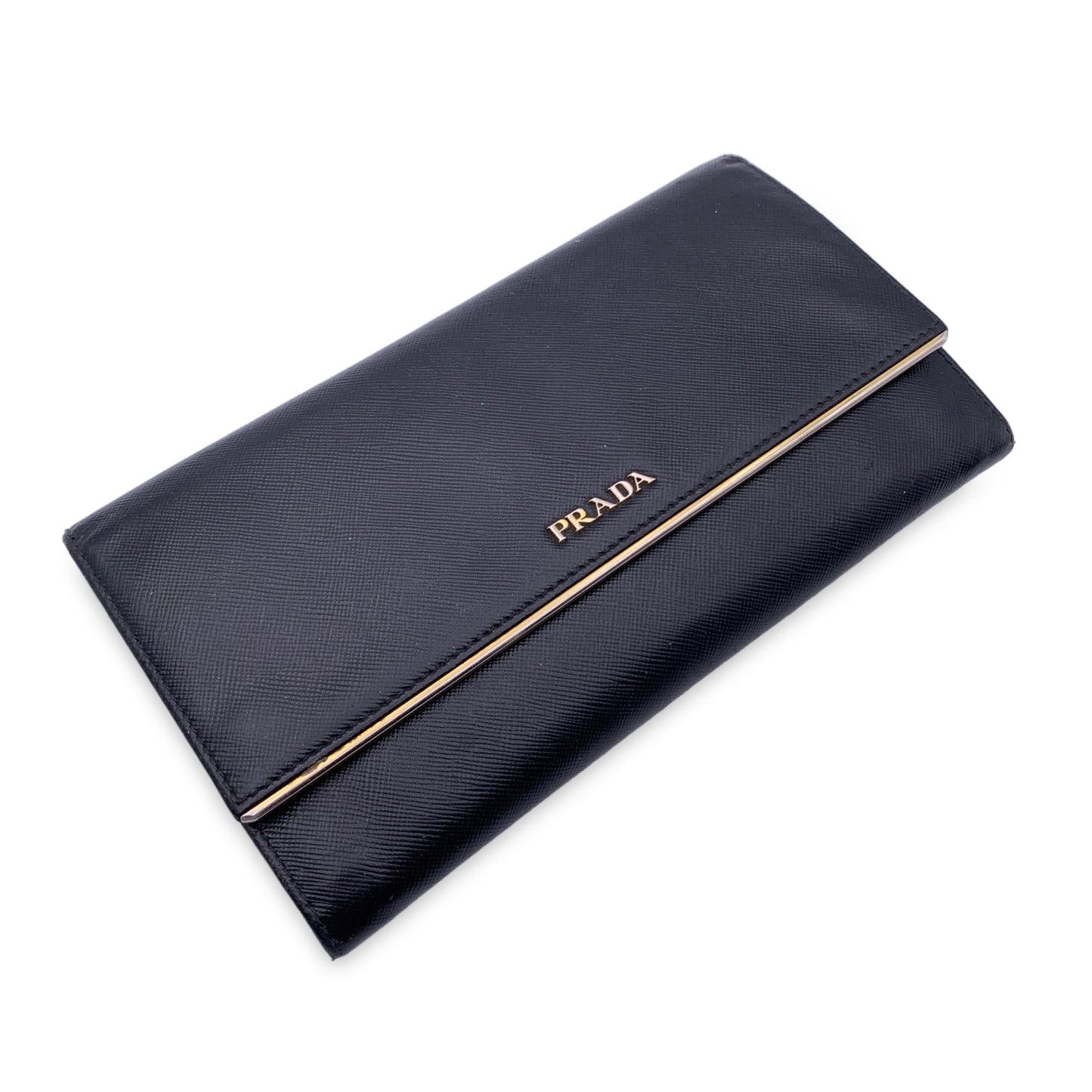 PRADA Black Saffiano Leather Large Contnental Wallet 1Mh311