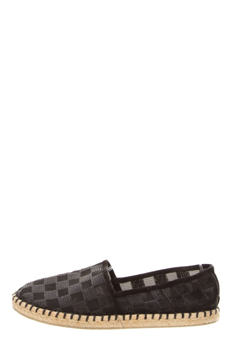 Louis Vuitton Black Glitter Checkerboard Espadrille SZ 38