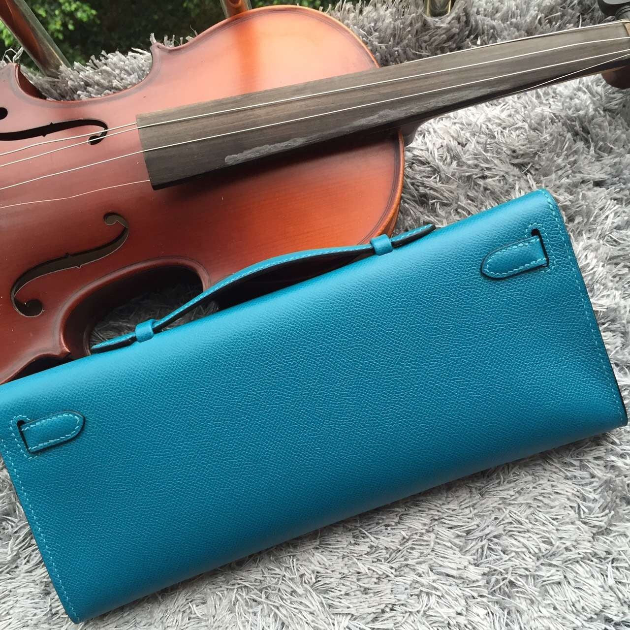 Hermes Turquoise Handcrafted Kelly Cut Clutch