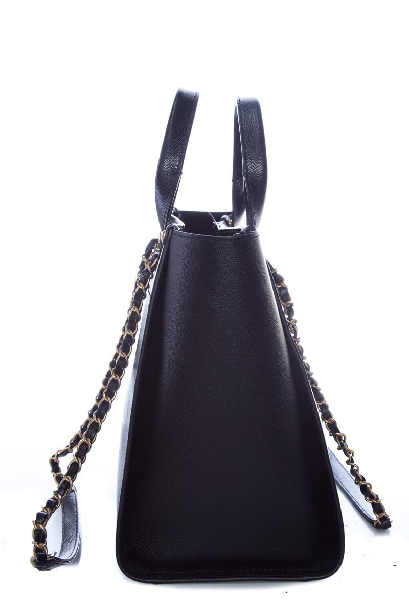 Chanel Black Caviar Studded Deauville Tote Handbag