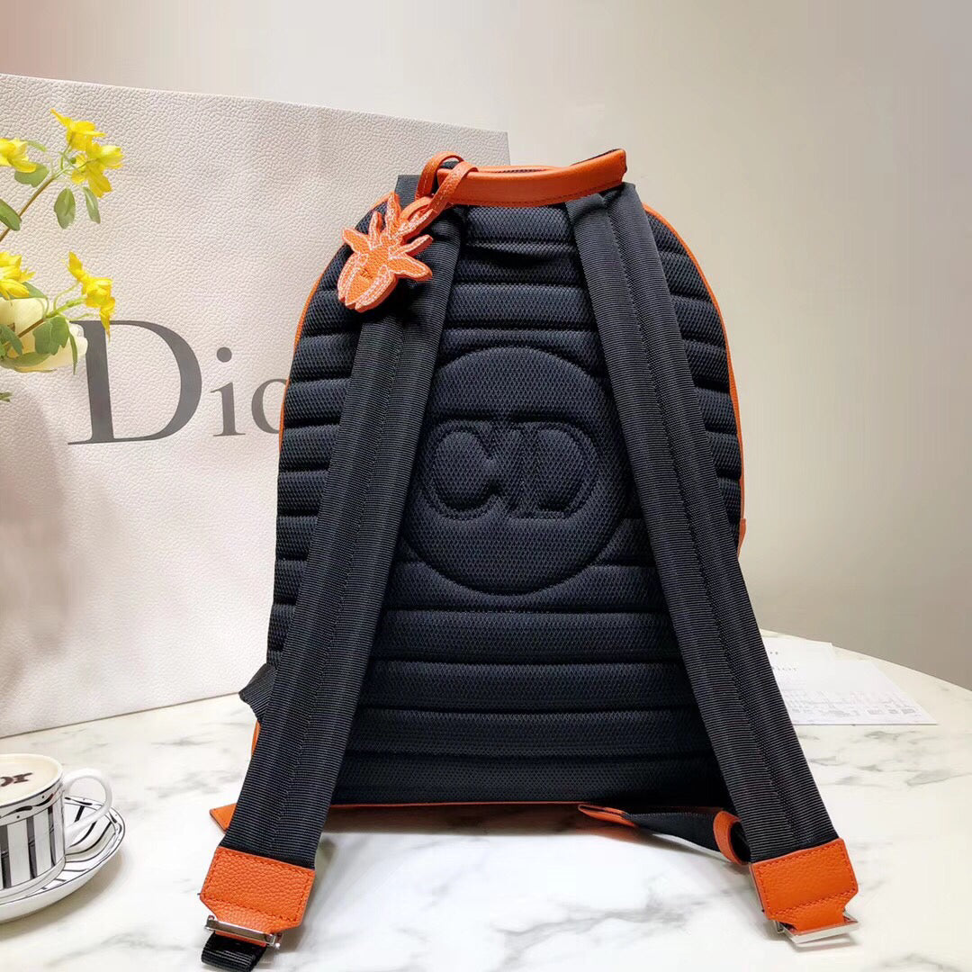 Dior Rider Rucksack Backpack In Orange Calfskin