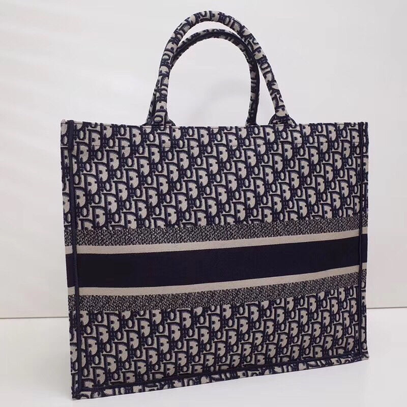 Dior Embroidered Book Tote In Oblique Canvas