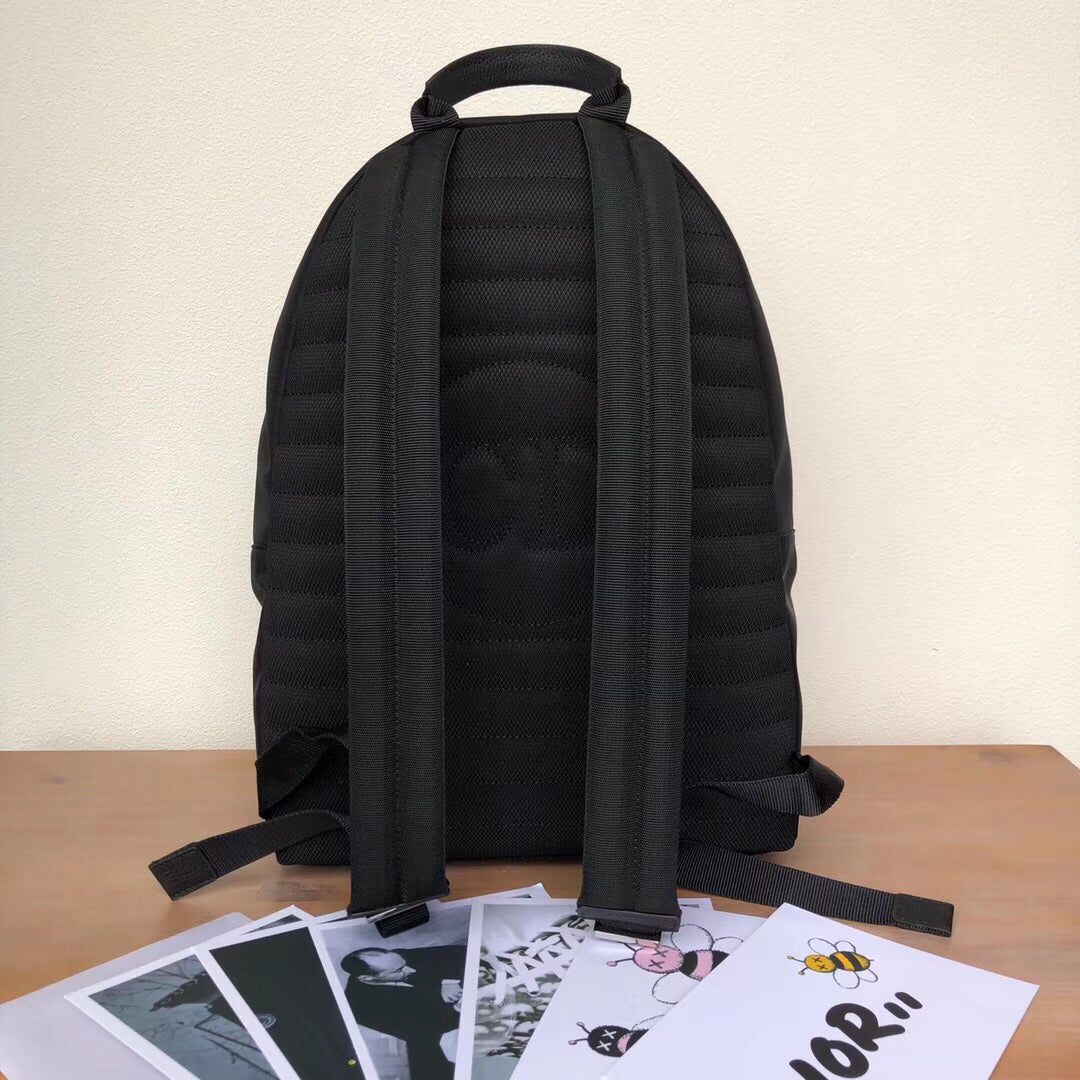 Dior X Kaws Black Nylon Backpack With Blue Dior logo