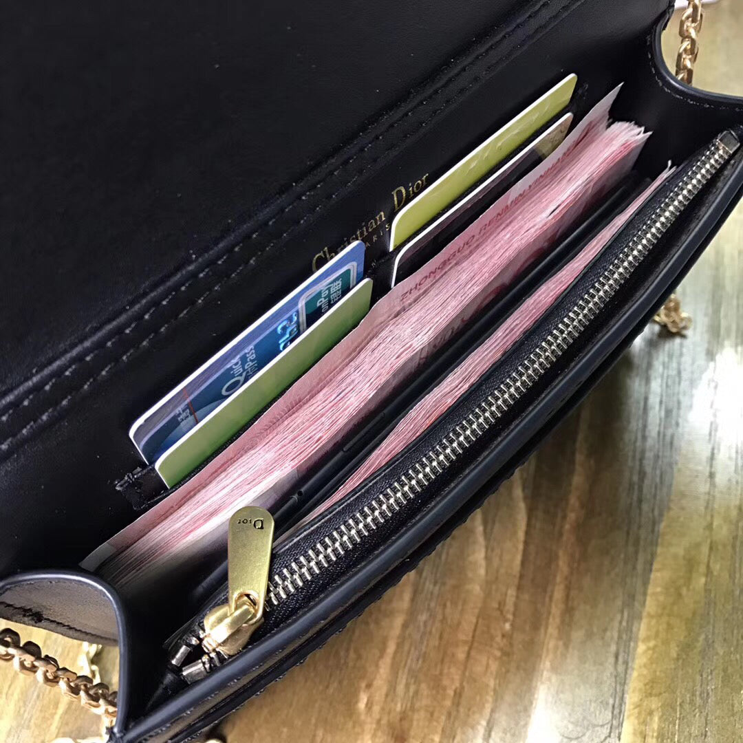 Dior Black JAdior Wallet On Chain Pouch