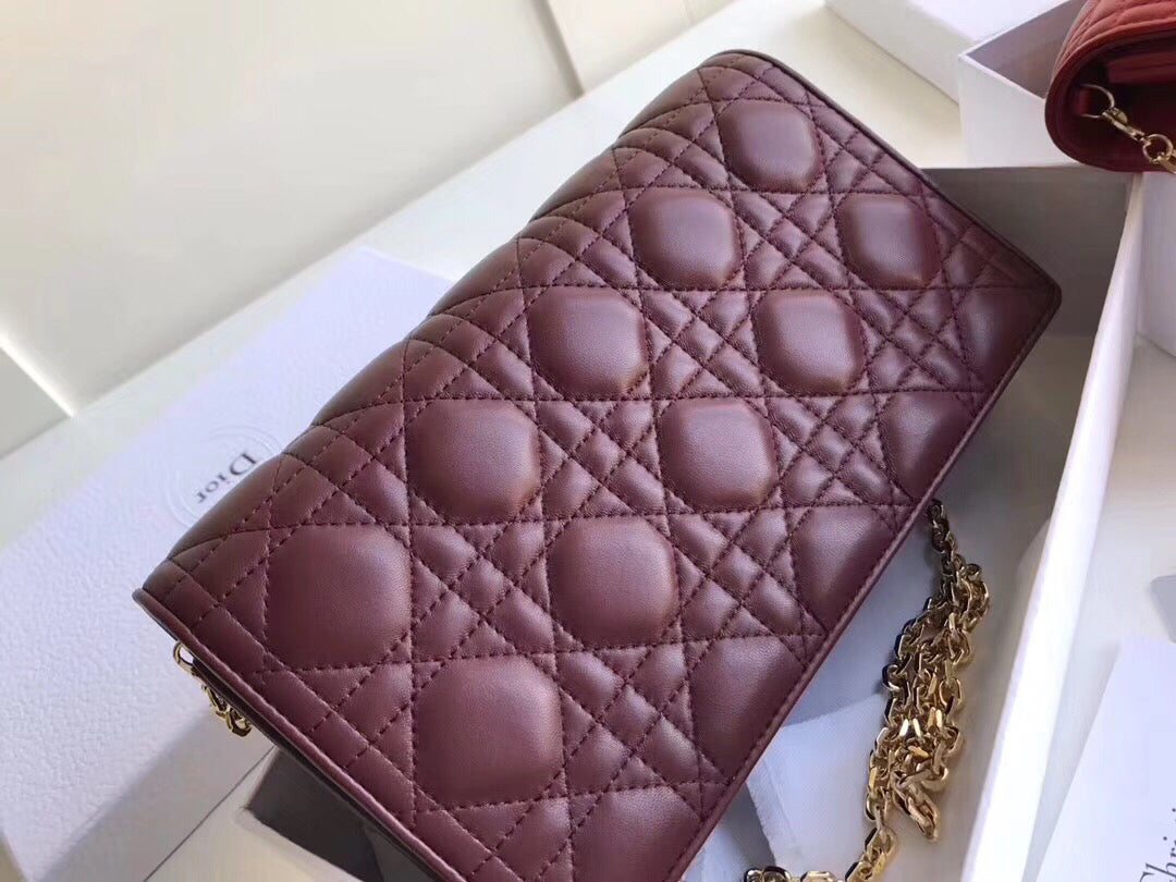 Dior Lady Dior Clutch With Chain In Bordeaux Lambskin