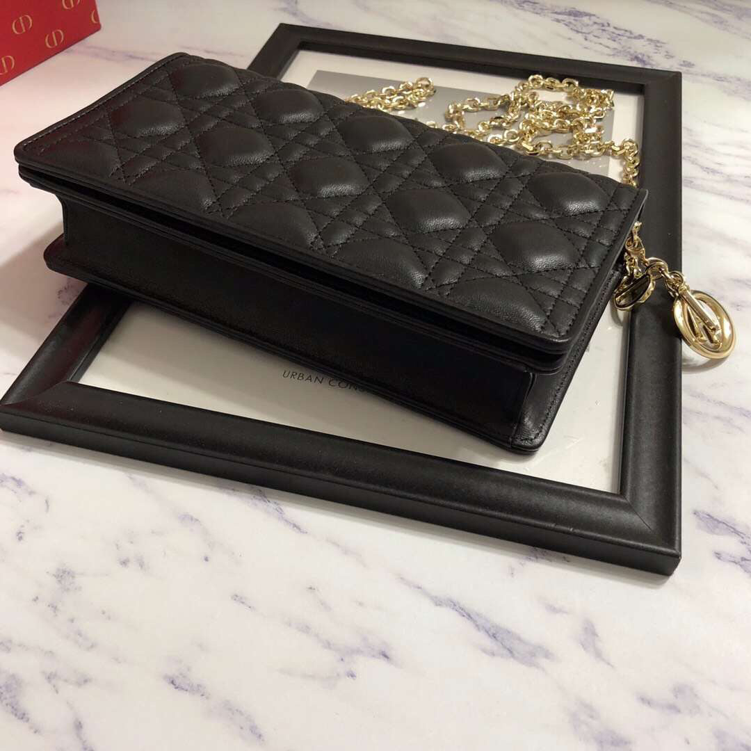 Dior Lady Dior Clutch With Chain In Black Lambskin