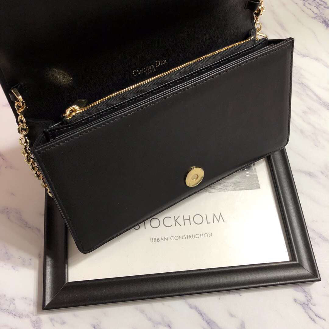 Dior Lady Dior Clutch With Chain In Black Lambskin