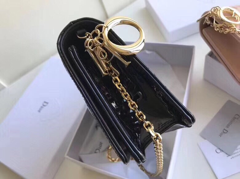 Dior Lady Dior Clutch With Chain In Black Patent