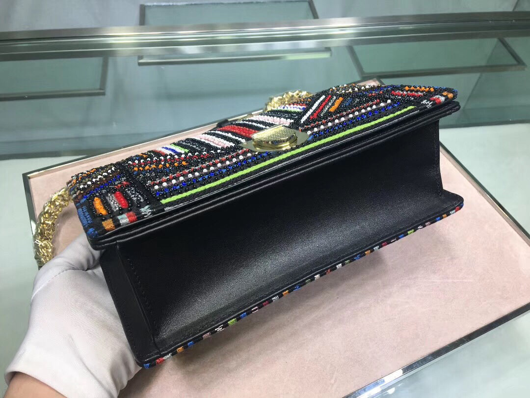 Dior Diorama Canvas Bag Embroidered With Multi-coloured Stripes