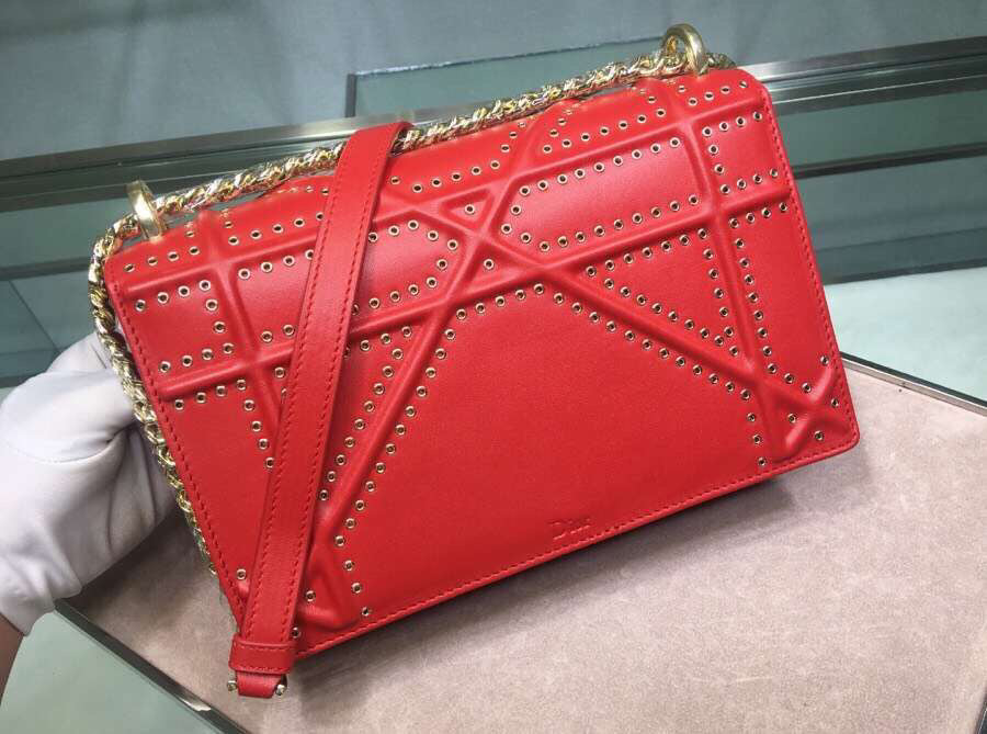 Dior Diorama Bag In Red Eyelets Lambskin