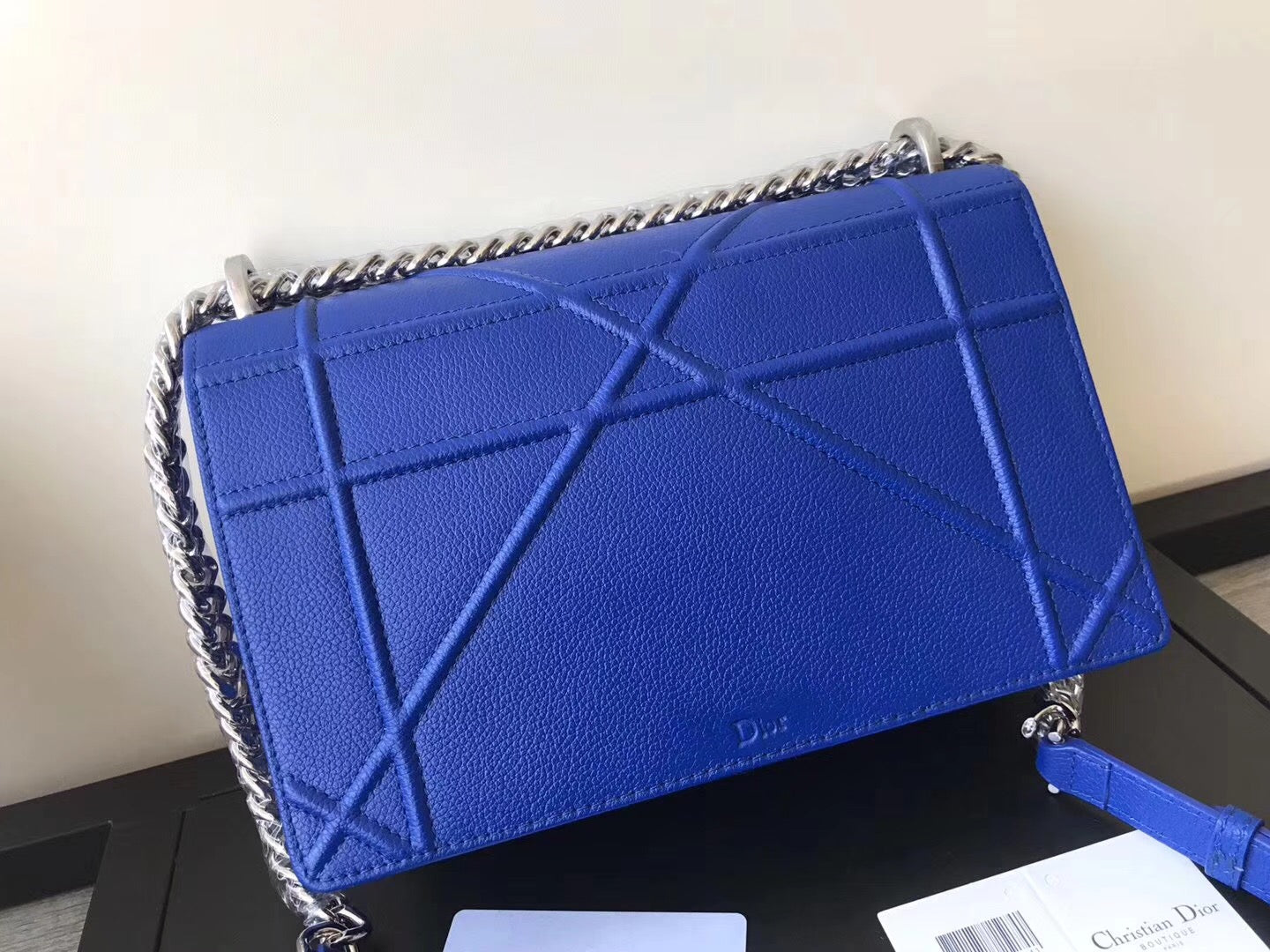 Dior Diorama Flap Bag In Blue Grained Calfskin