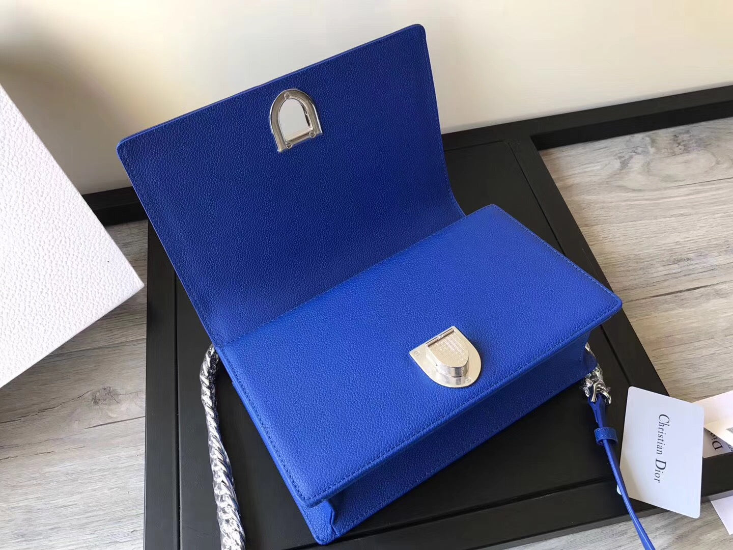 Dior Diorama Flap Bag In Blue Grained Calfskin