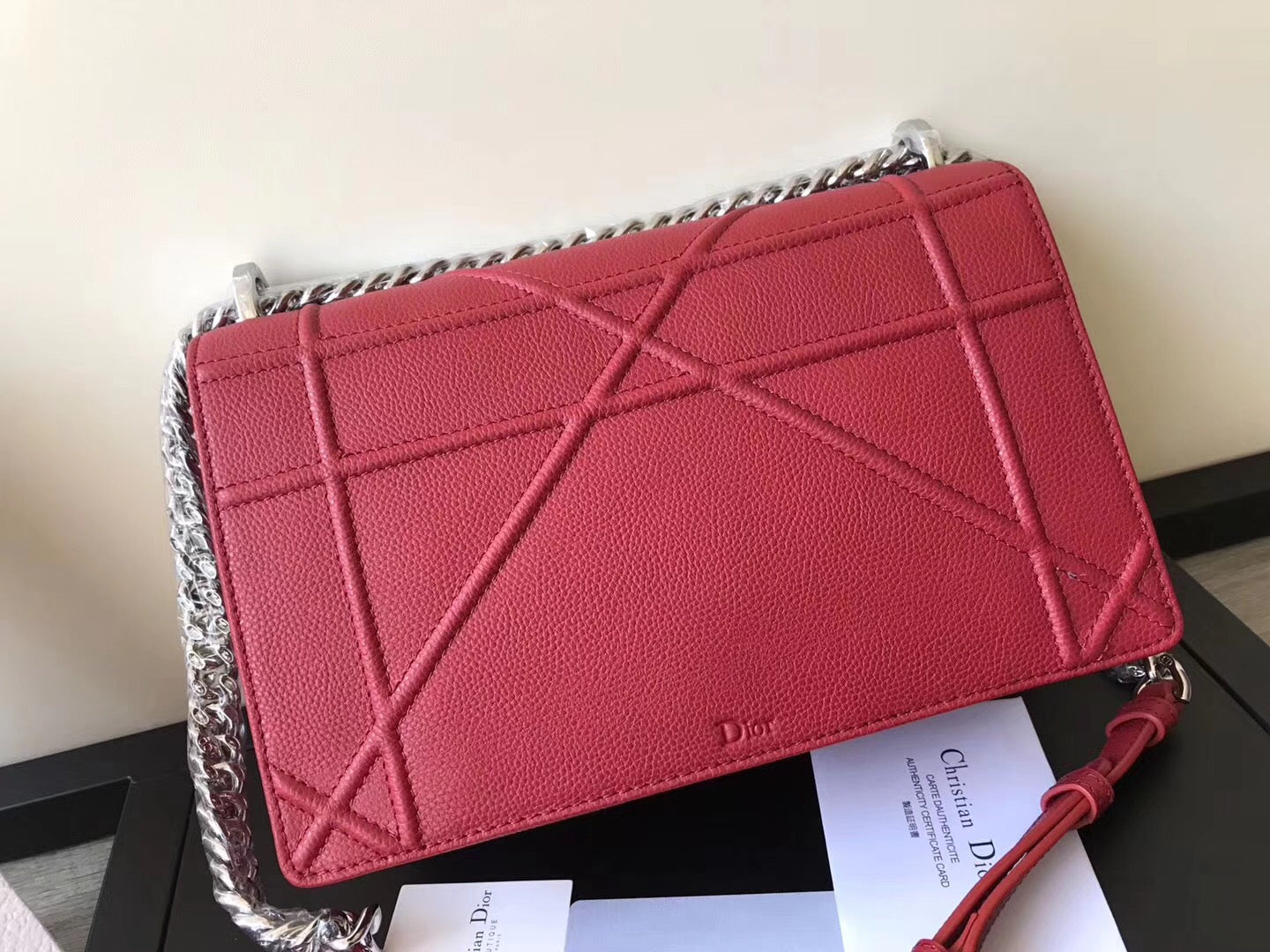 Dior Diorama Flap Bag In Ruby Grained Calfskin