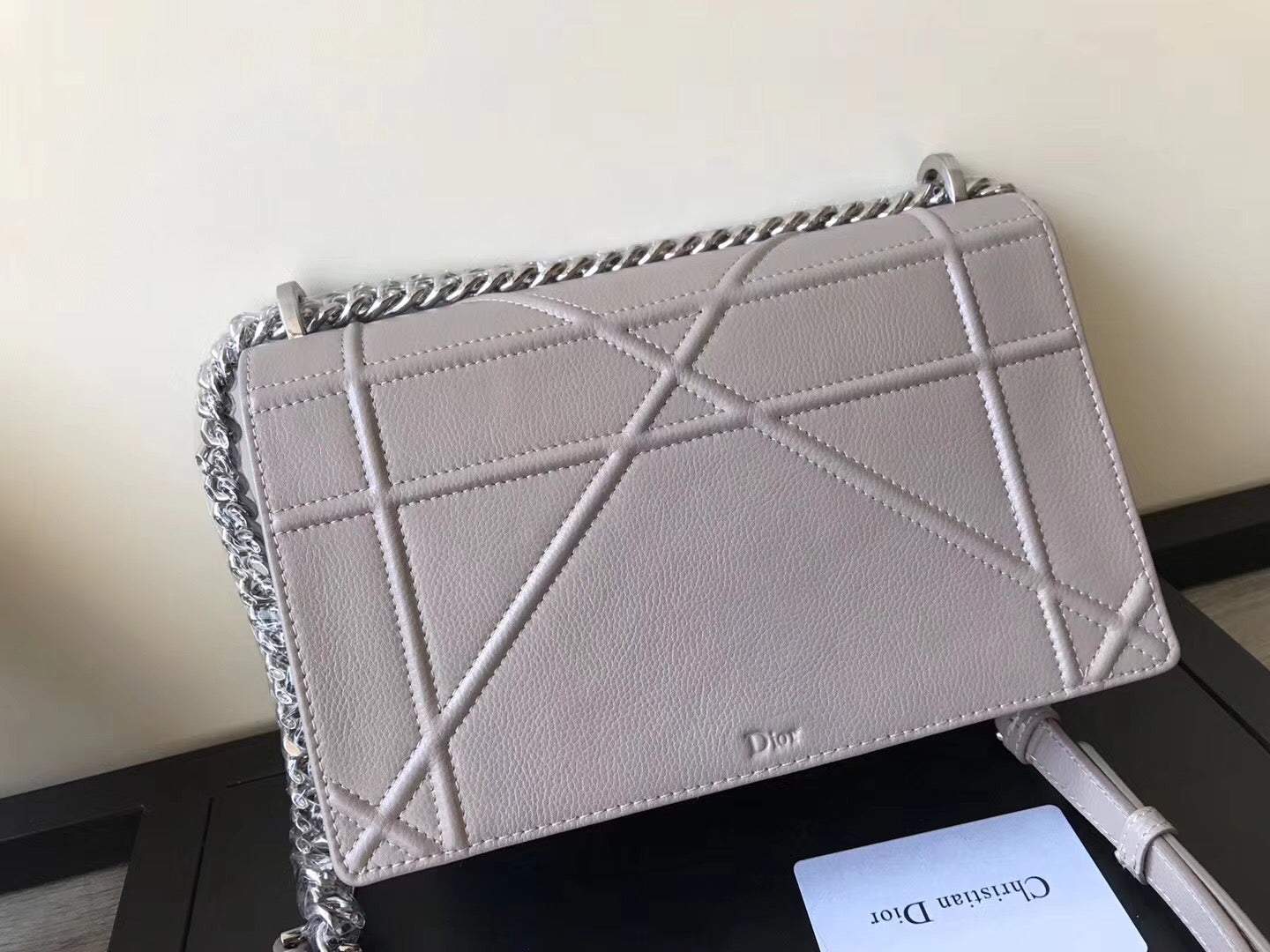 Dior Diorama Flap Bag In Pearl Grey Grained Calfskin