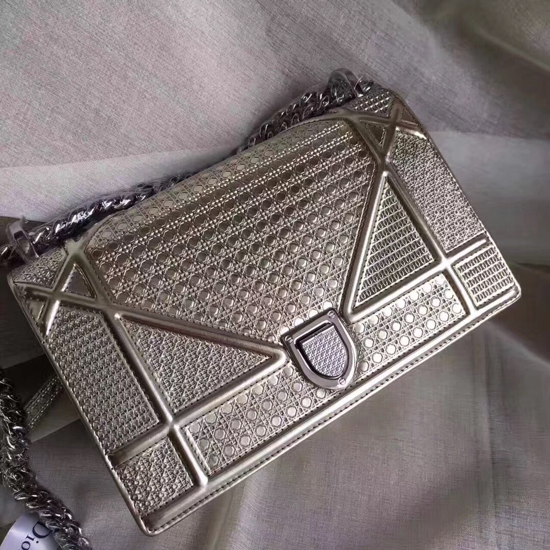 Dior Diorama Bag In Champagne Metallic Calfskin