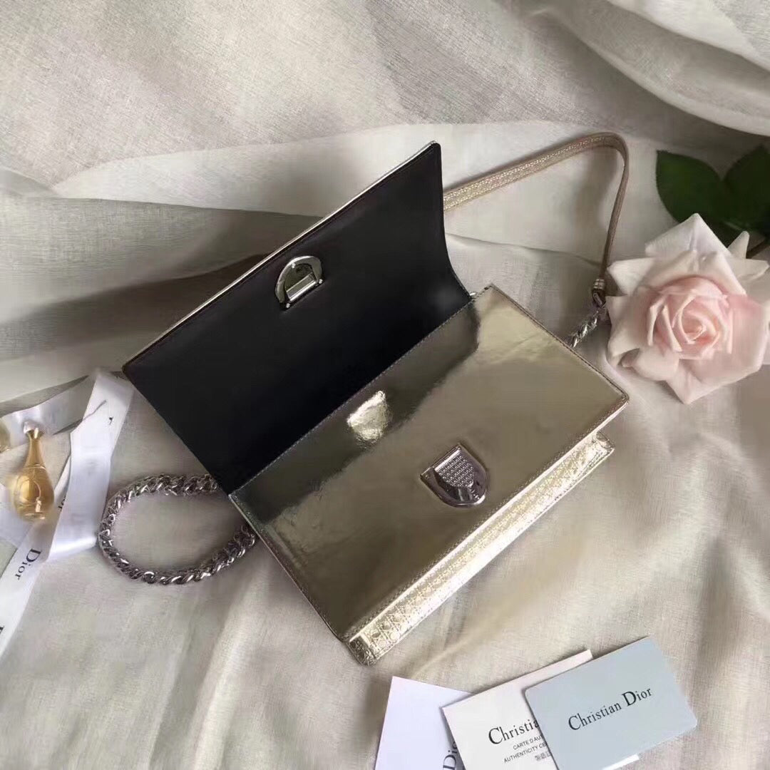 Dior Diorama Bag In Champagne Metallic Calfskin