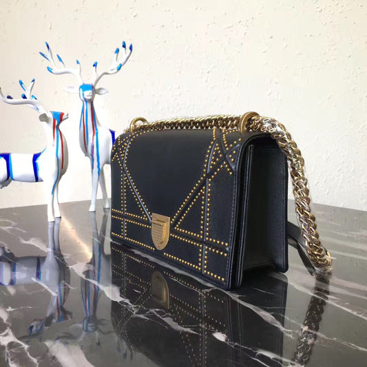 Dior Diorama Bag In Black Studded Lambskin