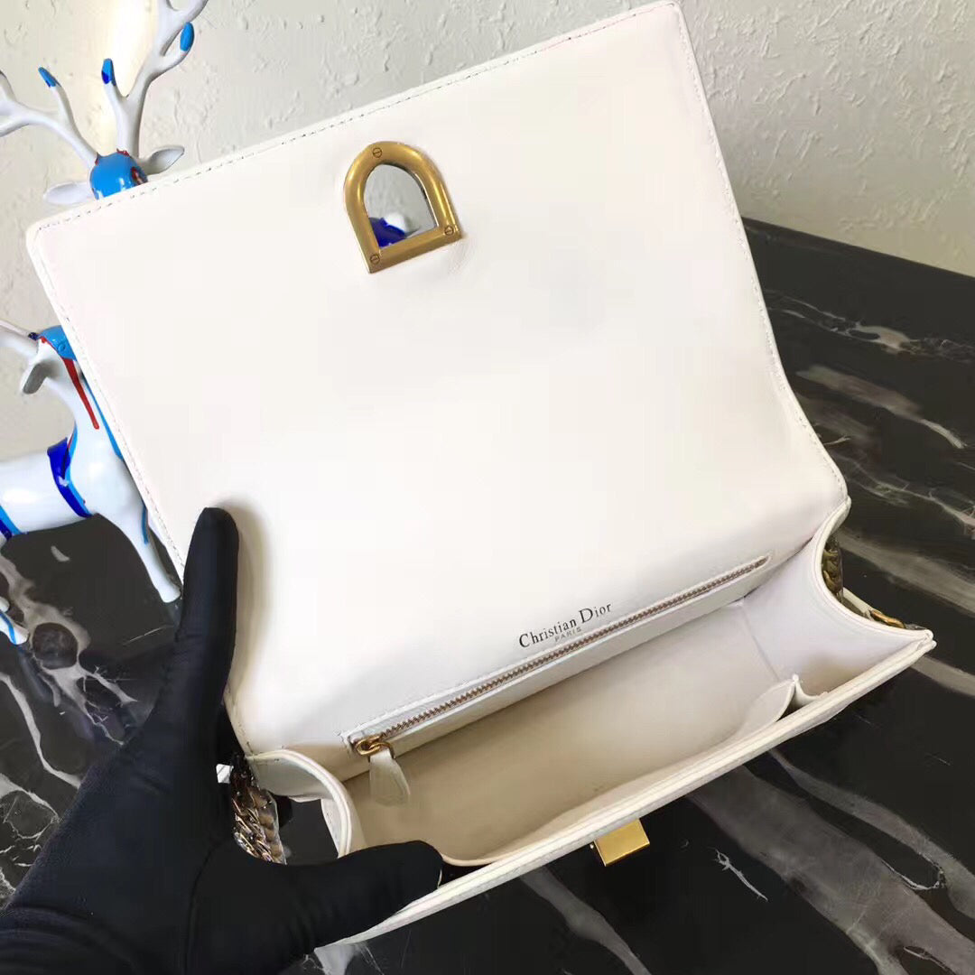 Dior Diorama Bag In White Studded Lambskin