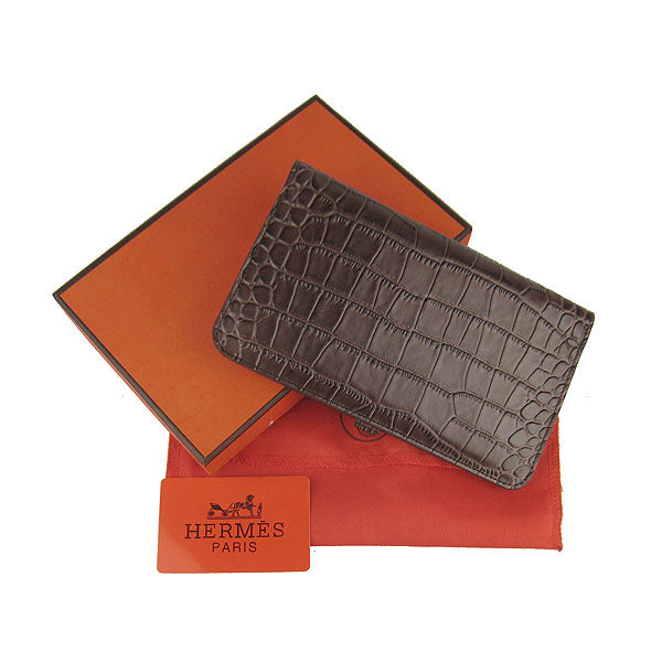 Hermes Wallet H001 Unisex Crocodile Coffee