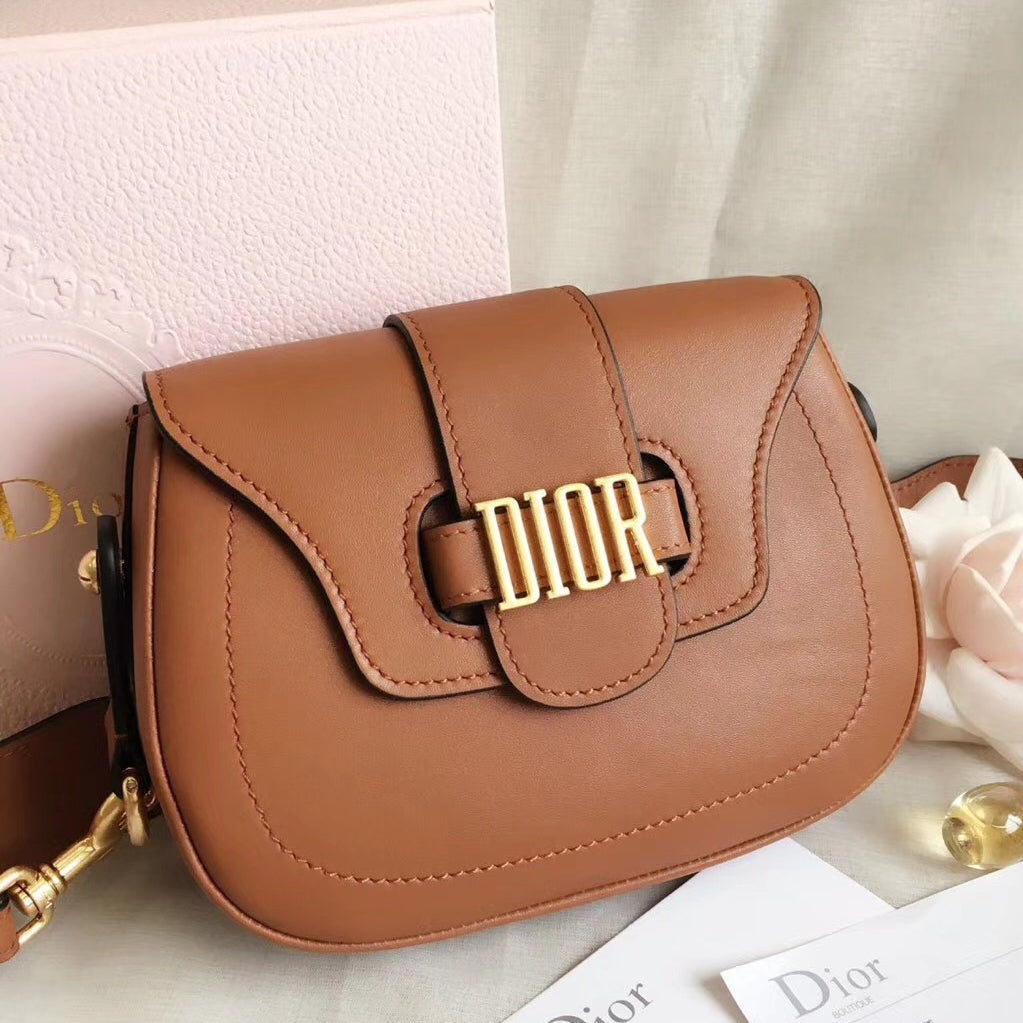 Dior D-Fence Saddle Bag In Brown Calfskin