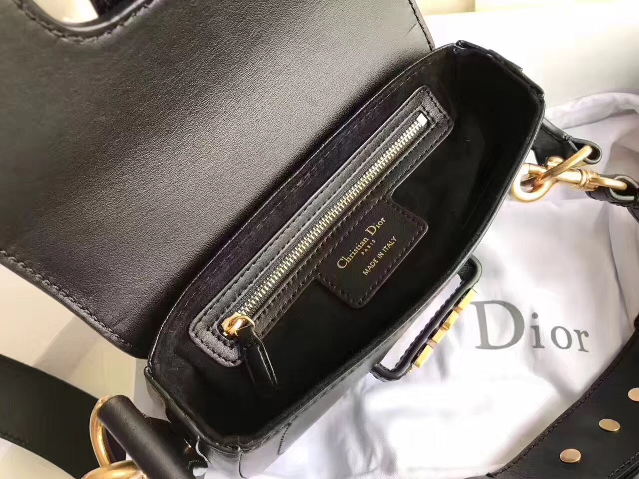 Dior D-Fence Saddle Bag In Black Calfskin