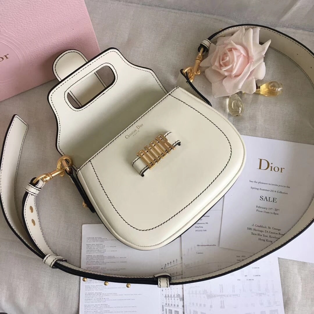 Dior D-Fence Saddle Bag In White Calfskin