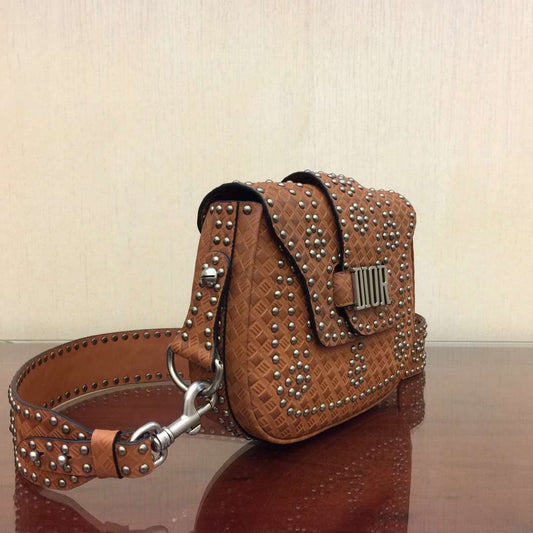 Dior D-Fence Saddle Bag In Brown Studded Calfskin