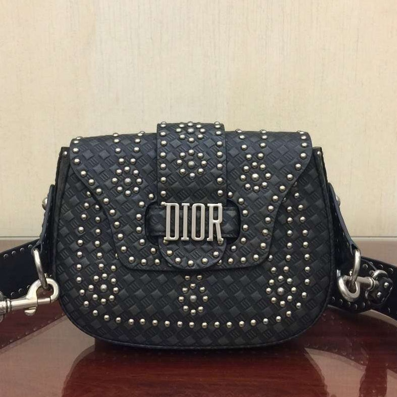 Dior D-Fence Saddle Bag In Black Studded Calfskin