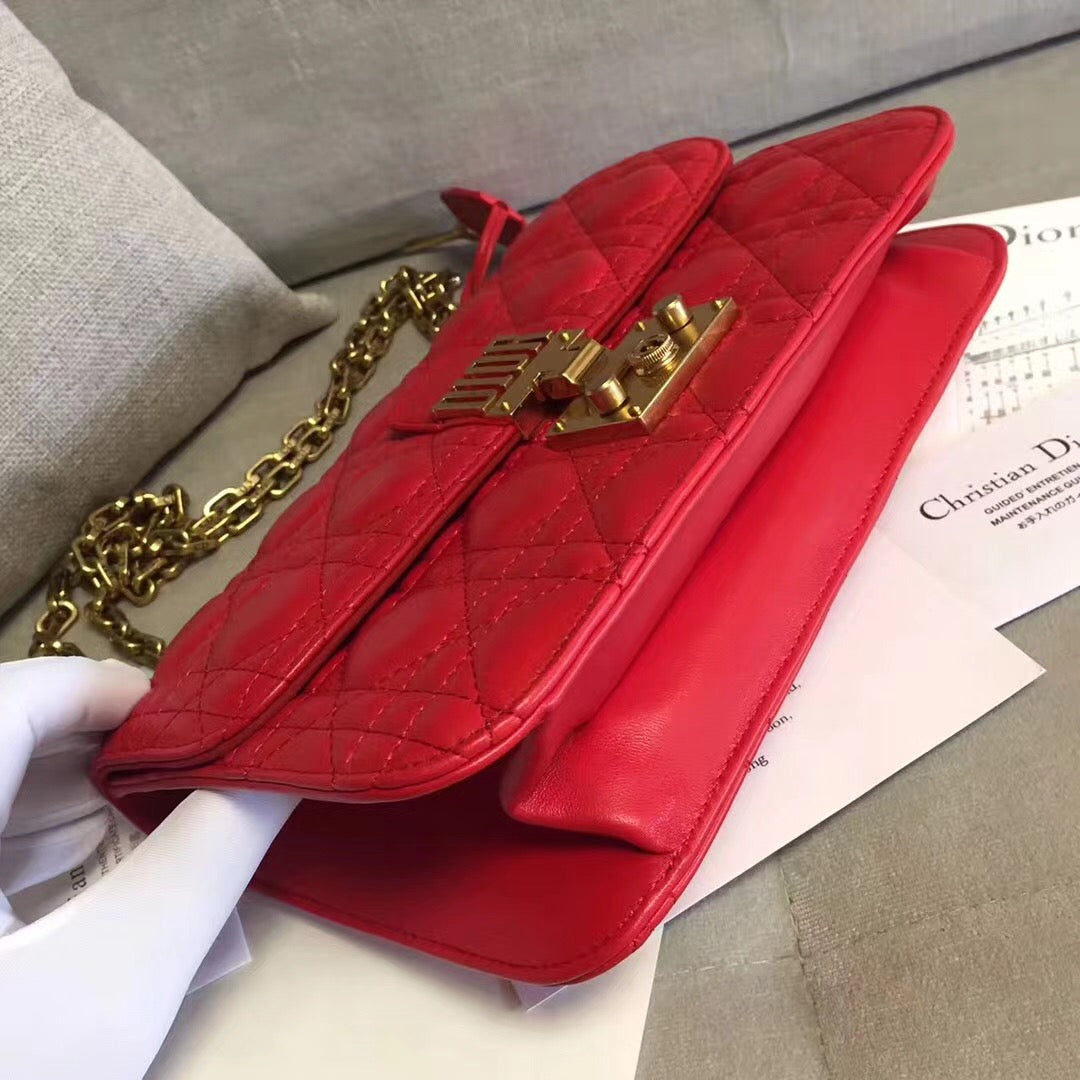 Dior Dioraddict Flap Bag In Red Lambskin