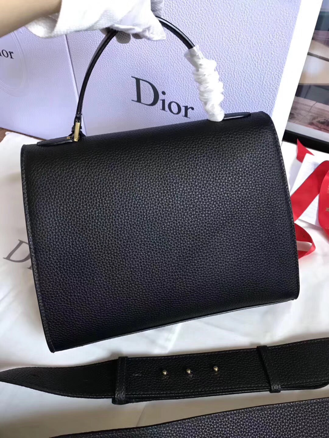 Dior DiorAddict Tote Bag In Black Grained Leather