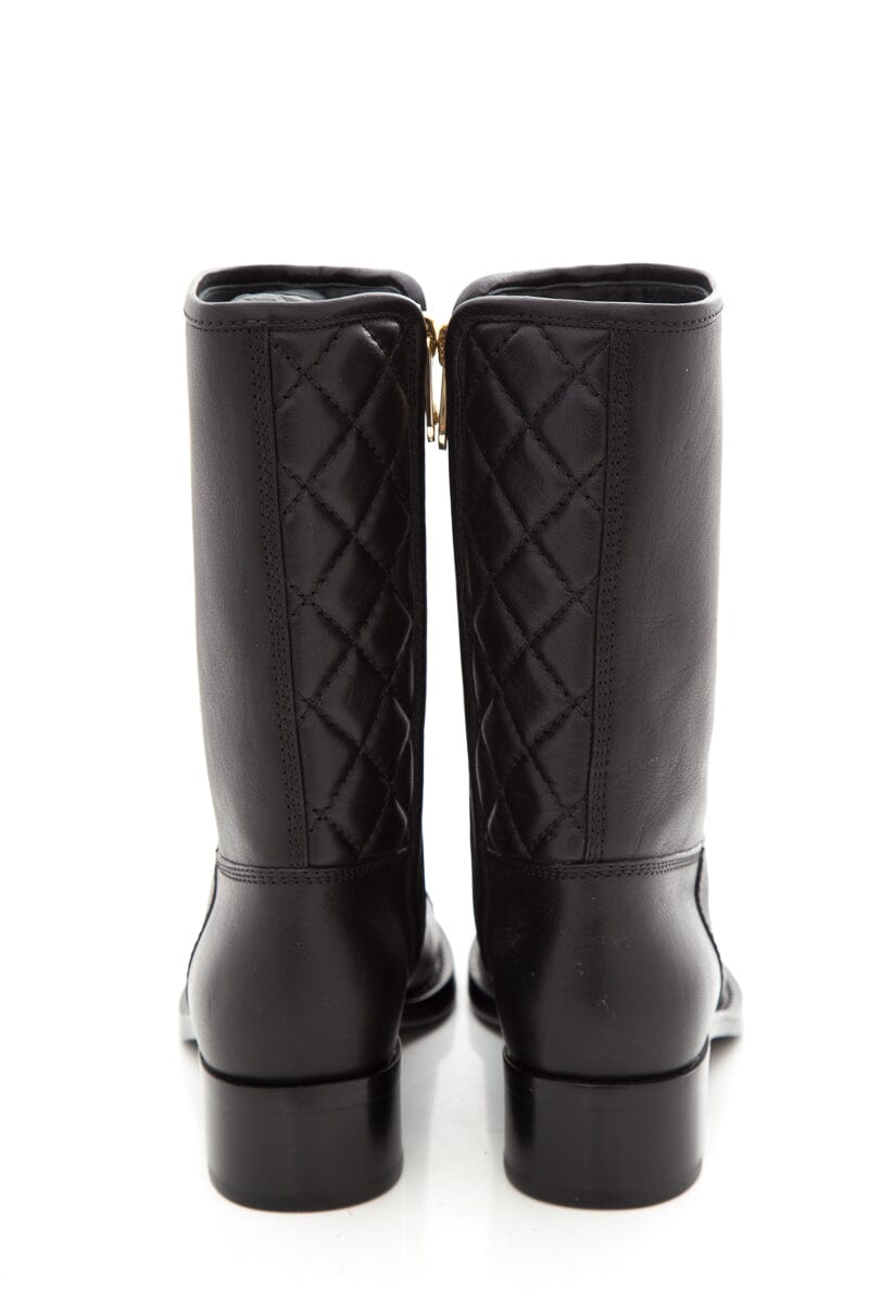 Chanel Black Quilted CC Lambskin Boots SZ 36.5