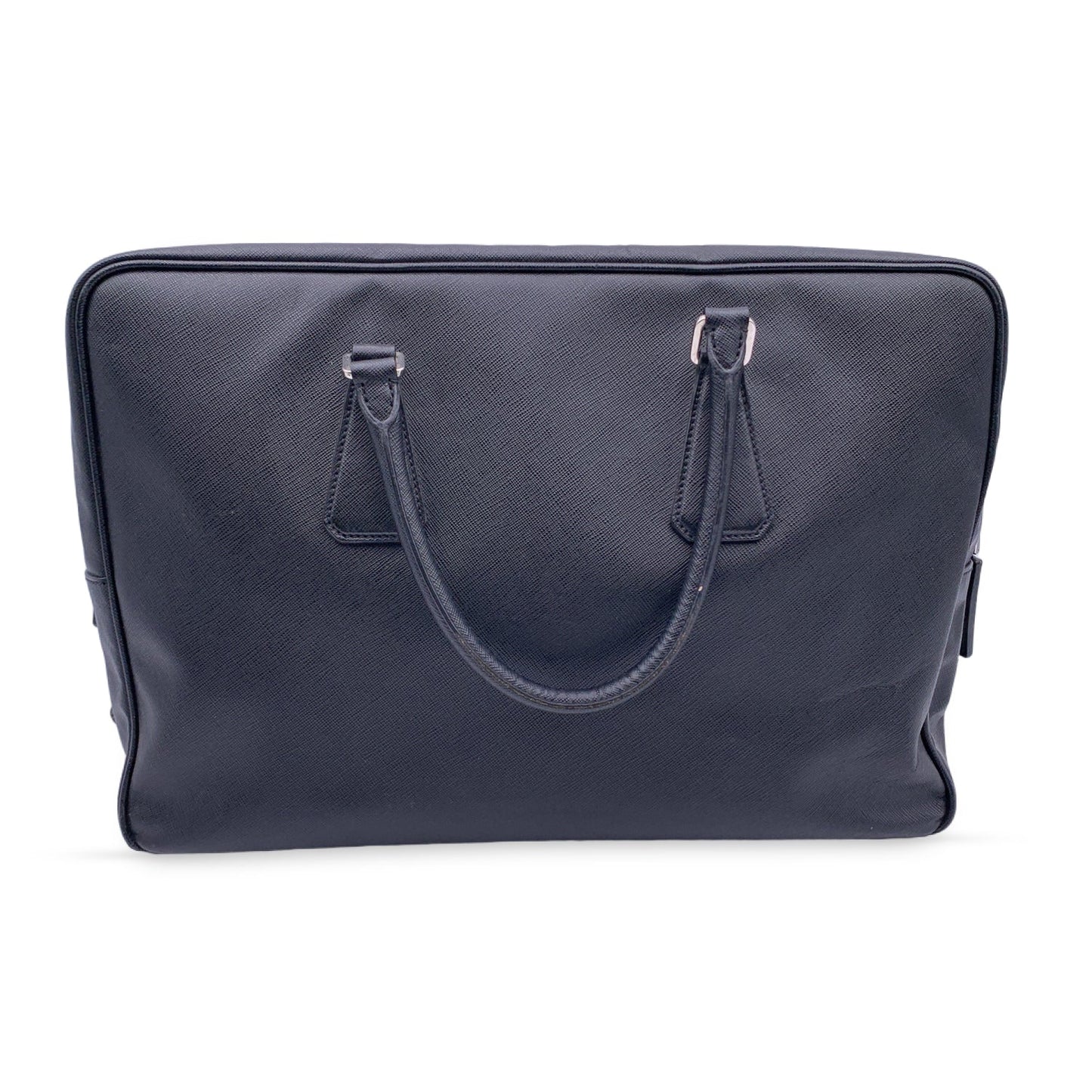 PRADA Black Saffiano Leather Zip Top Briefcase Satchel Work Bag