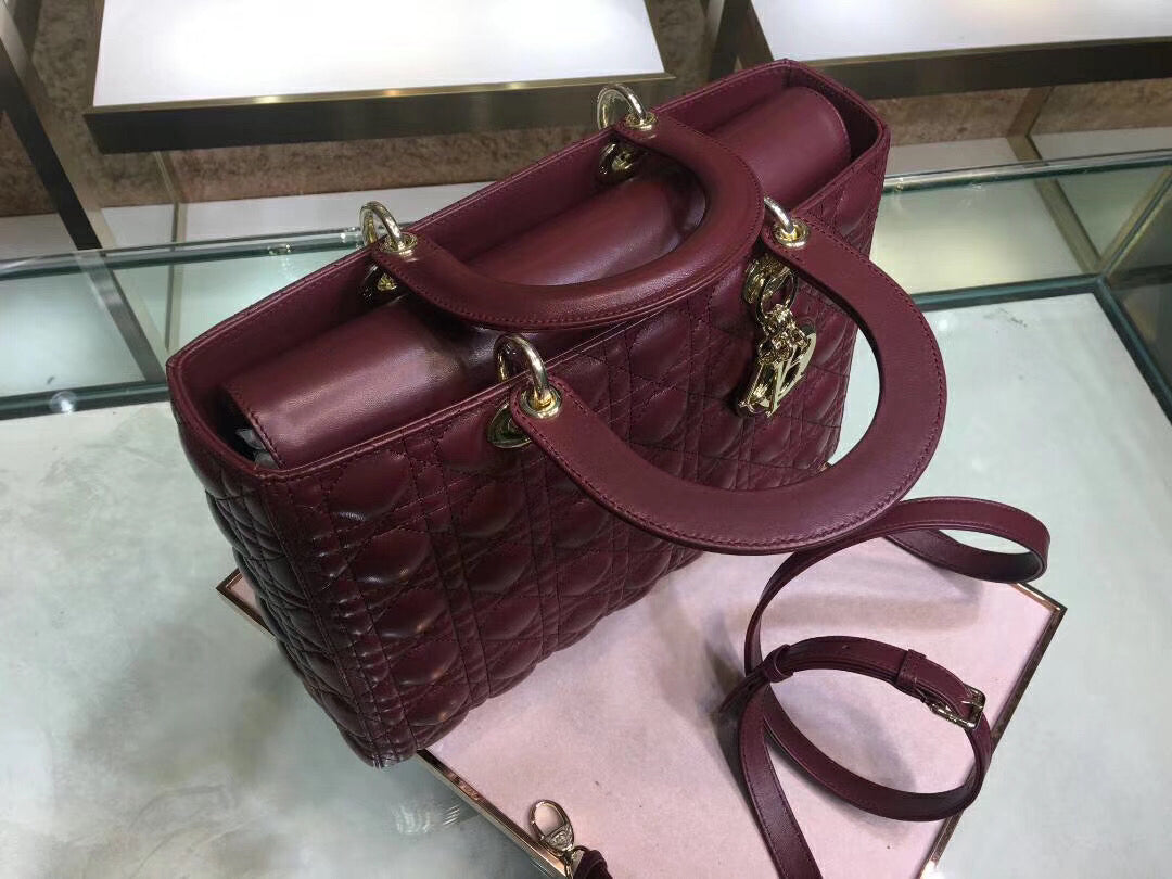 Dior Large Lady Dior Bag In Bordeaux Cannage Lambskin