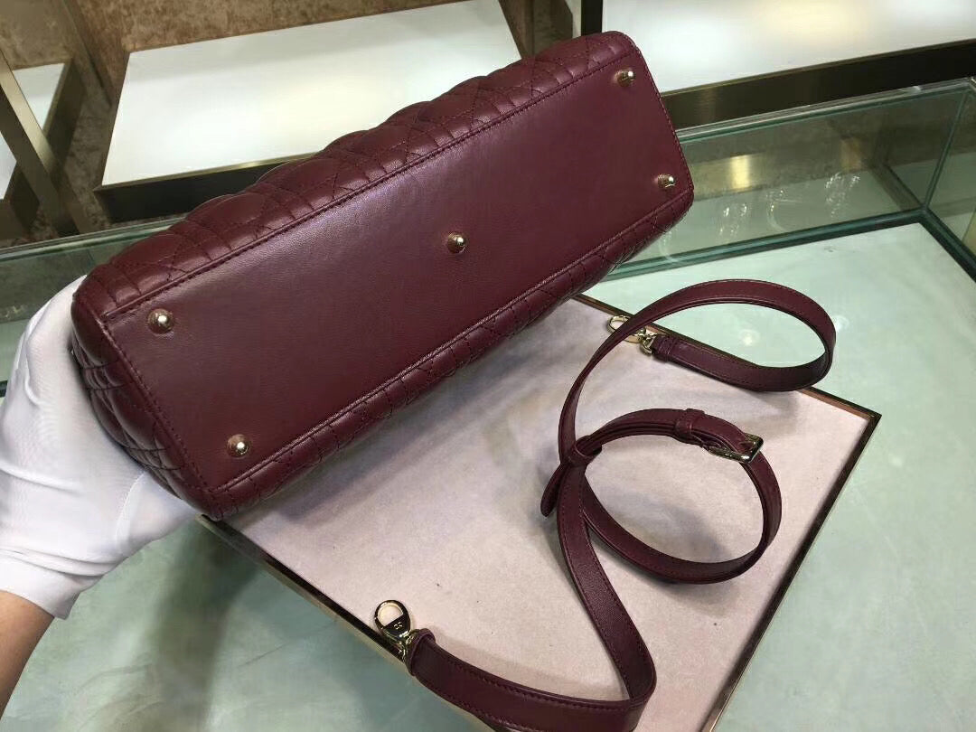 Dior Large Lady Dior Bag In Bordeaux Cannage Lambskin