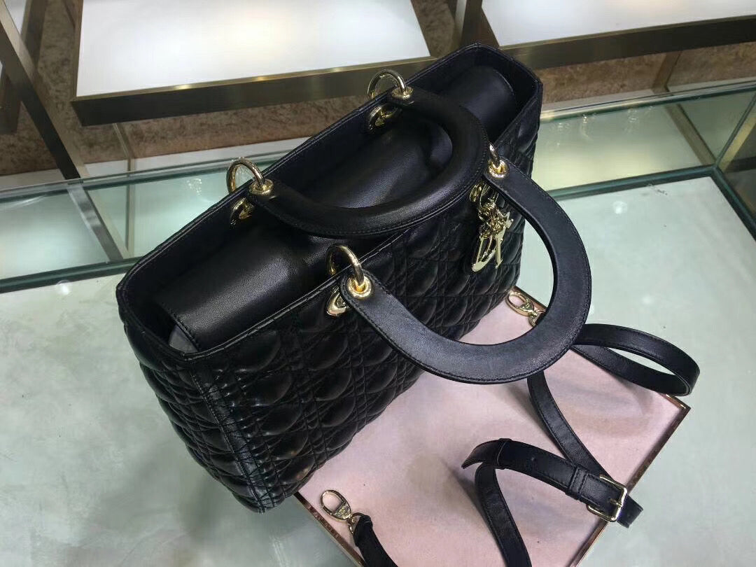 Dior Large Lady Dior Bag In Black Cannage Lambskin