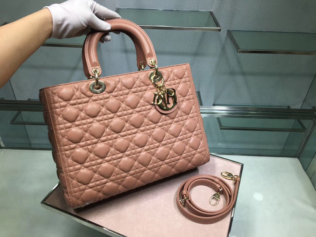 Dior Large Lady Dior Bag In Powder Cannage Lambskin