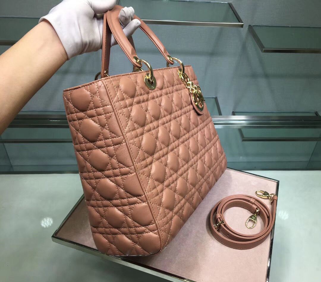 Dior Large Lady Dior Bag In Powder Cannage Lambskin