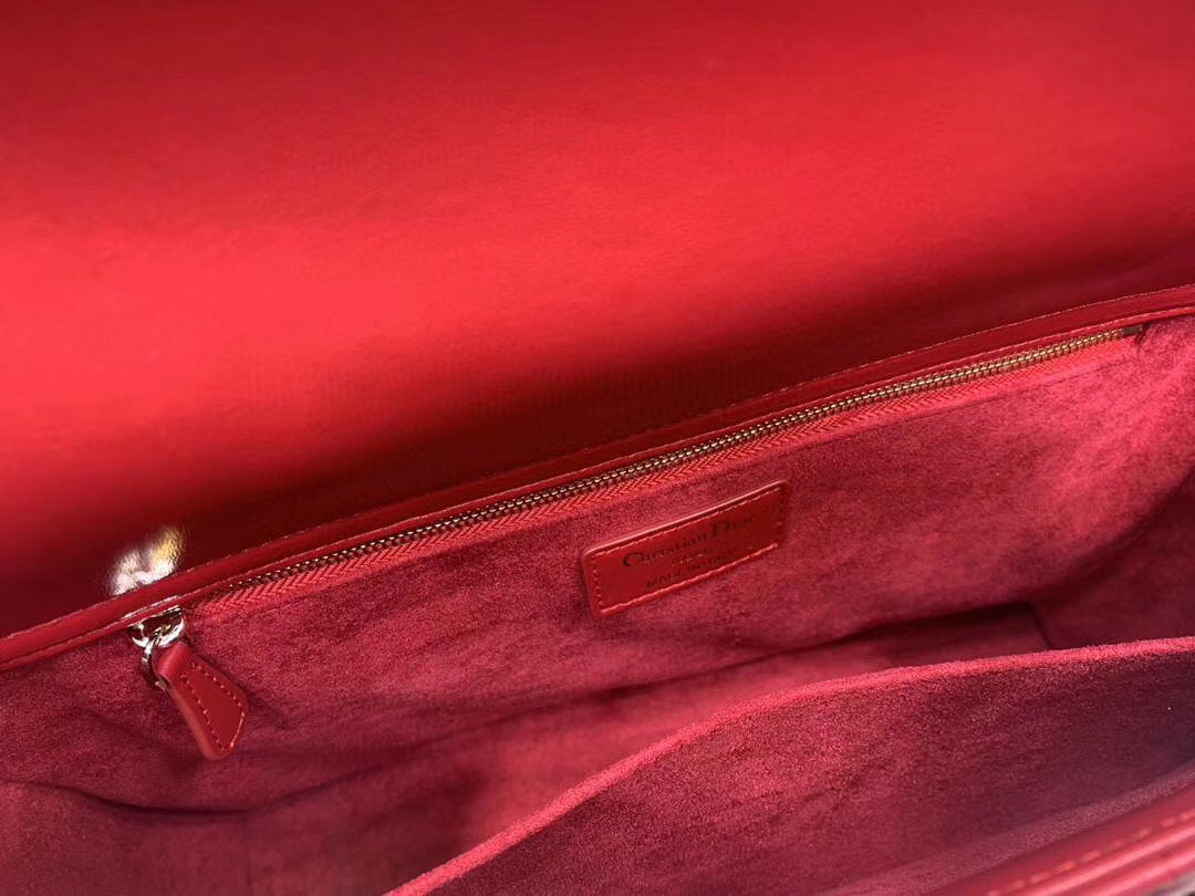 Dior Large Lady Dior Bag In Red Cannage Lambskin