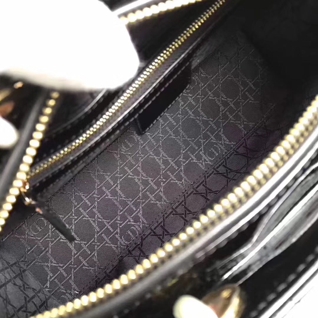 Dior Large Lady Dior Bag In Black Patent Leather