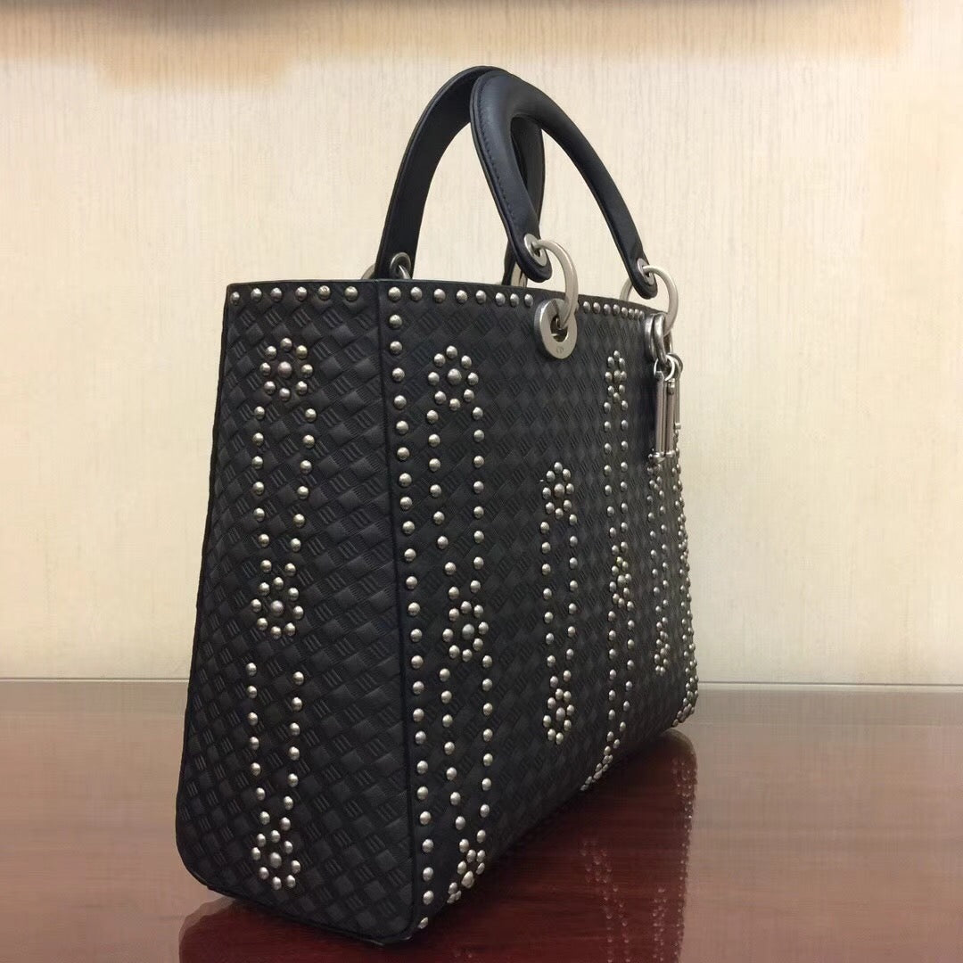 Dior Large Lady Dior Bag In Black Studded Calfskin