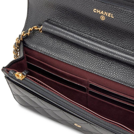 Chanel Black Quilted Caviar Wallet On Chain