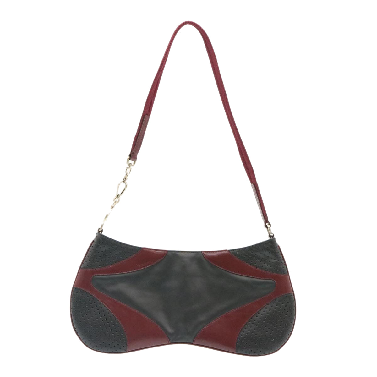 PRADA Shoulder Bag Leather Black Wine Red  ds055