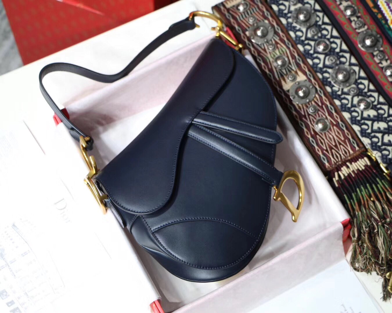 Dior Saddle Bag In Navy Blue Calfskin