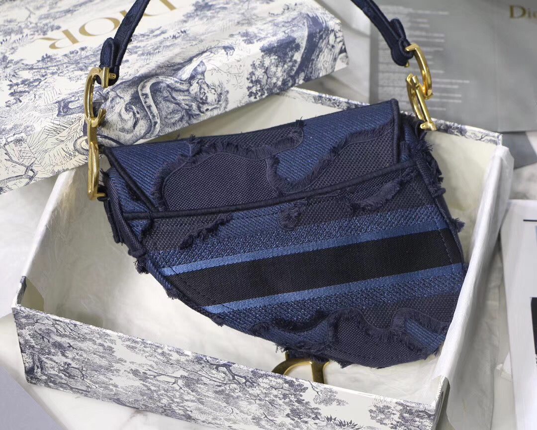 Dior Saddle Bag In Blue Camouflage Canvas