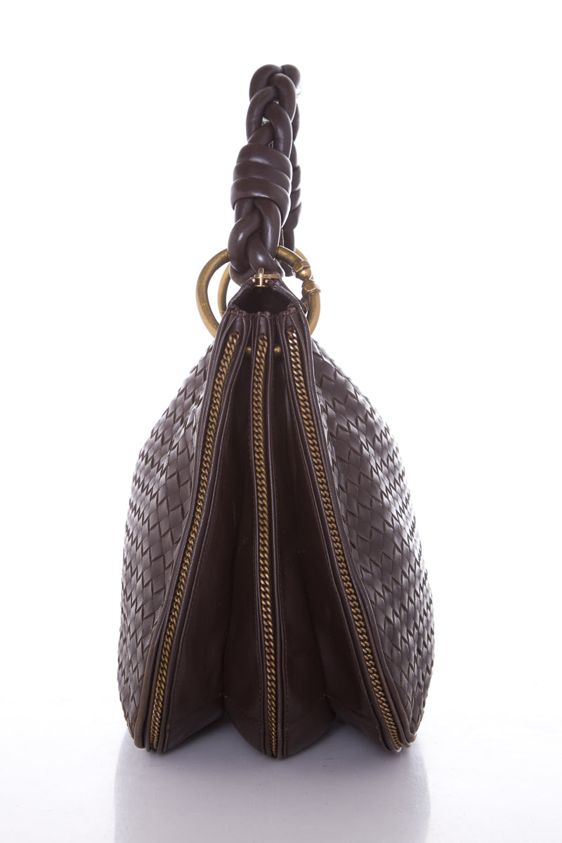 Bottega Veneta Brown Braided Triple Chain Hobo