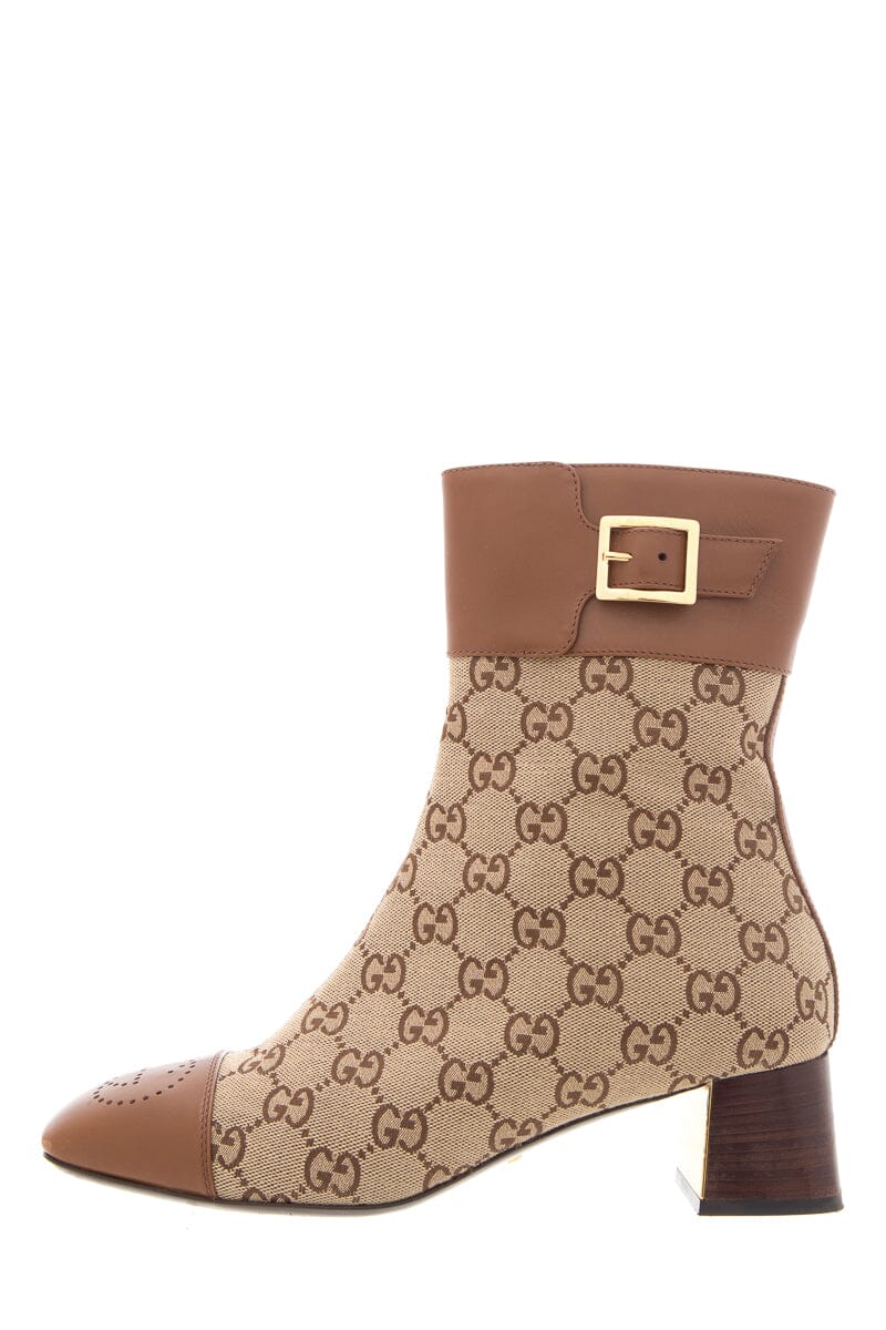 Gucci GG Canvas Brown Leather Ankle Boots SZ 39