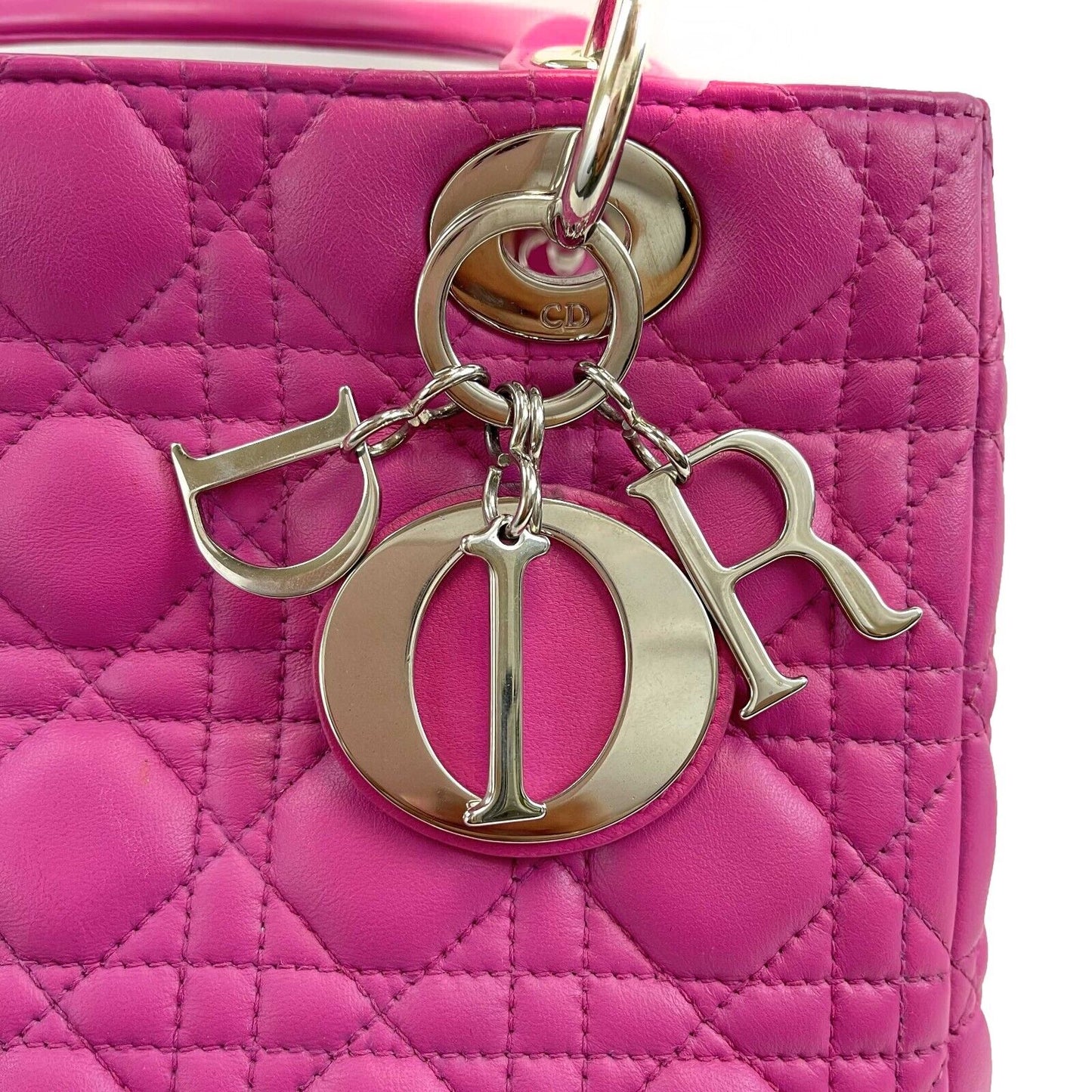 DIOR Lady Dior Cannage Medium Rani Pink Top Handle Shoulder Strap