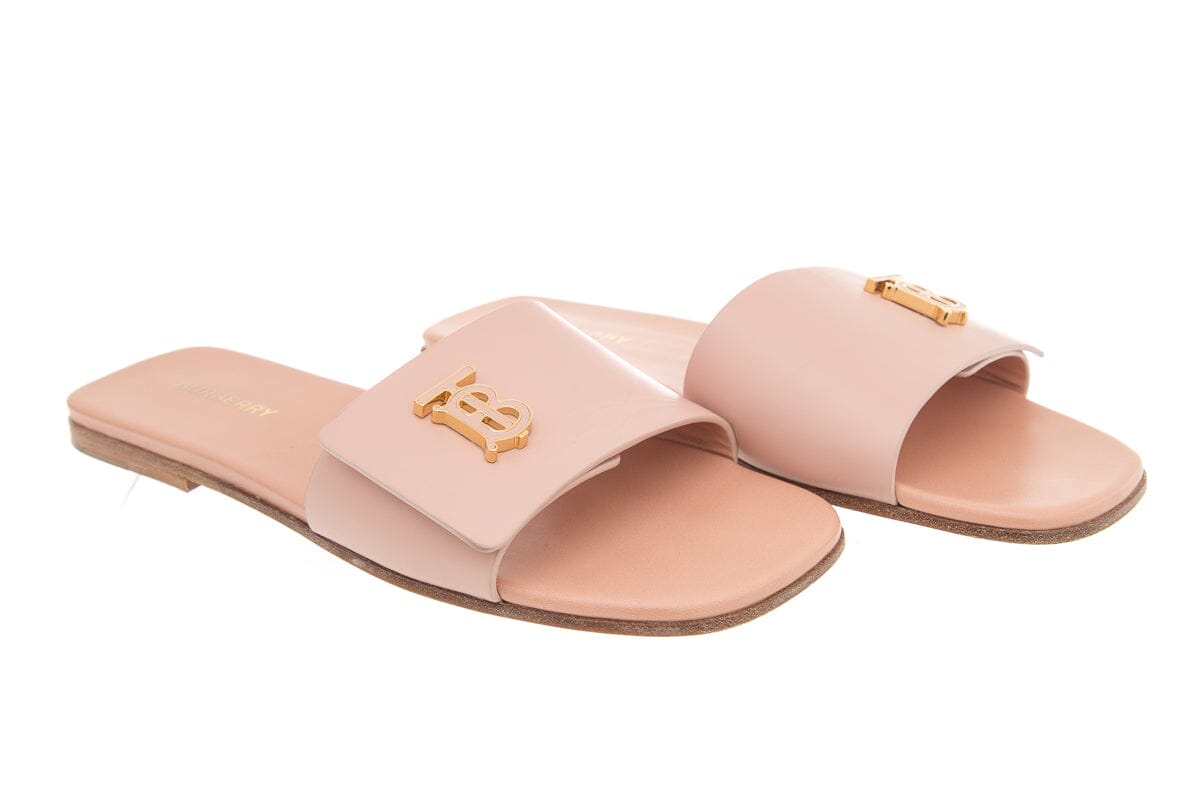 Burberry Sloane Pink Leather Slides SZ 38.5