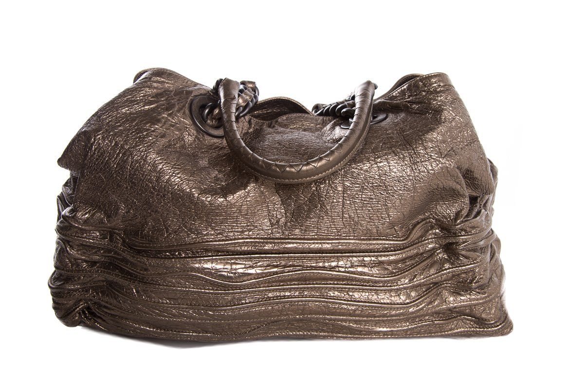 Bottega Veneta Metallic Gold Leather Corded Wave Tote Bag