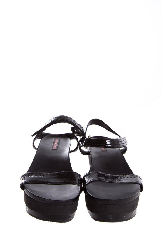 Prada Black Patent Leather Platform Sandals SZ 39